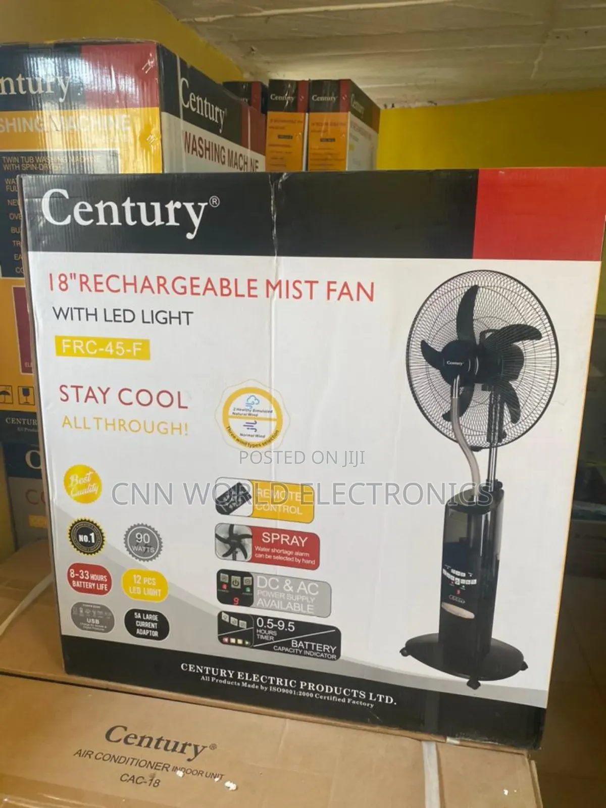 New Century 18" Water Mist Rechargeable Standing Fan Copper