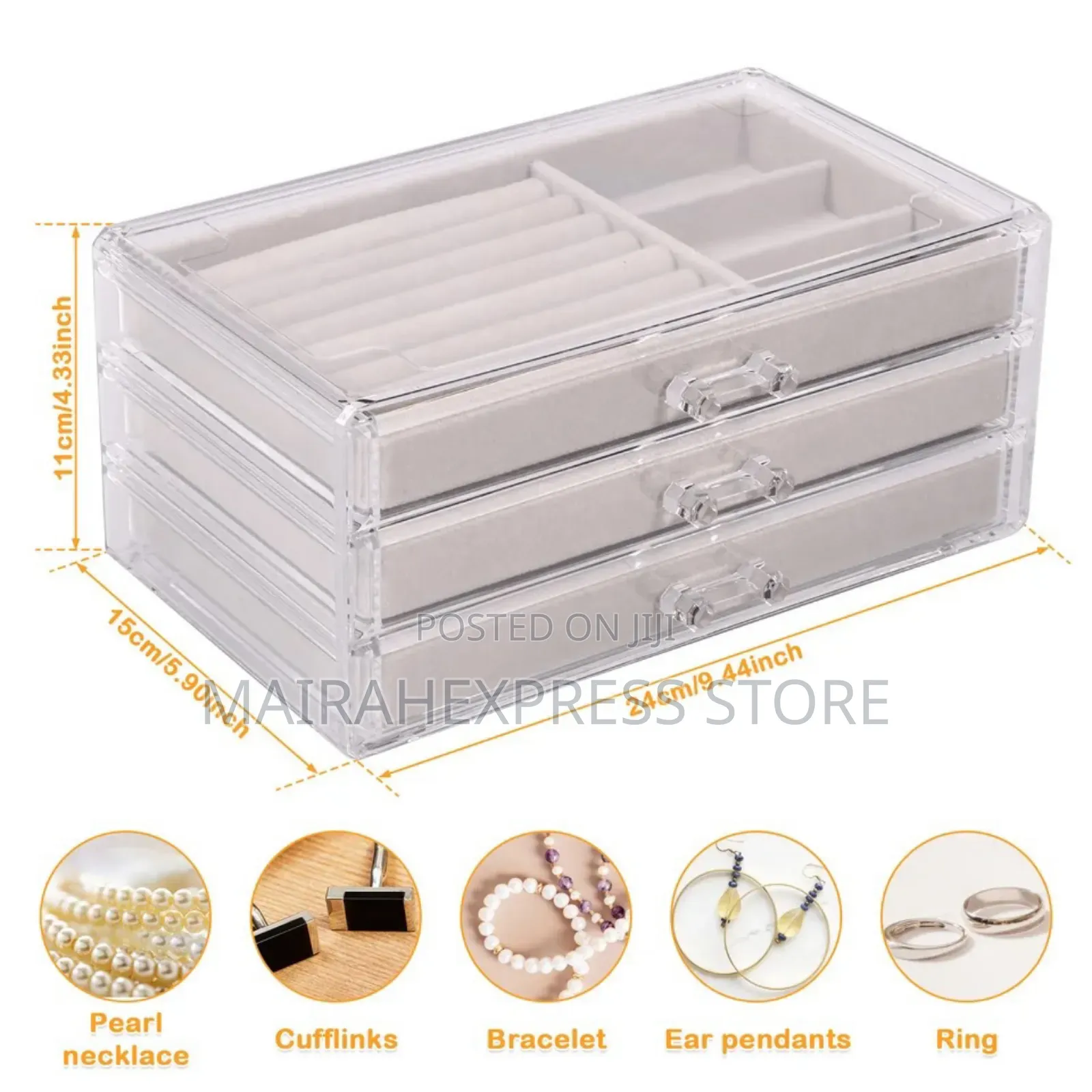 High Quality Posh 3-Drawers Acrylic Jewelry Organizer Kits
