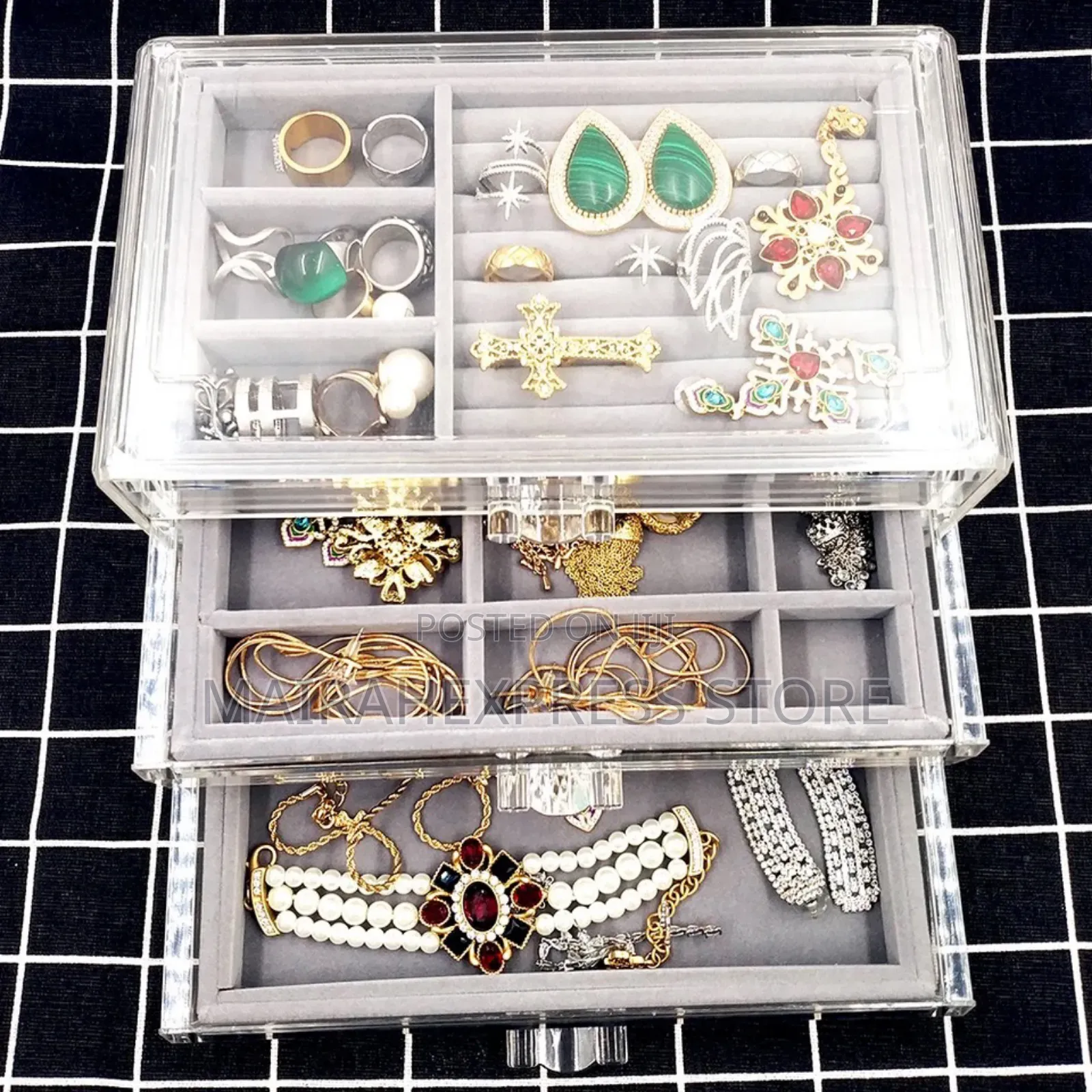 High Quality Posh 3-Drawers Acrylic Jewelry Organizer Kits