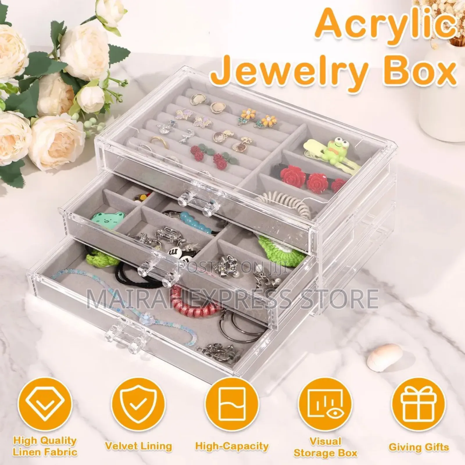 High Quality Posh 3-Drawers Acrylic Jewelry Organizer Kits