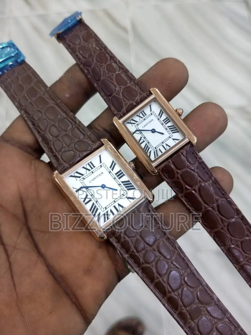 Original Cartier Tank Black and Brown Leather Watch in Store