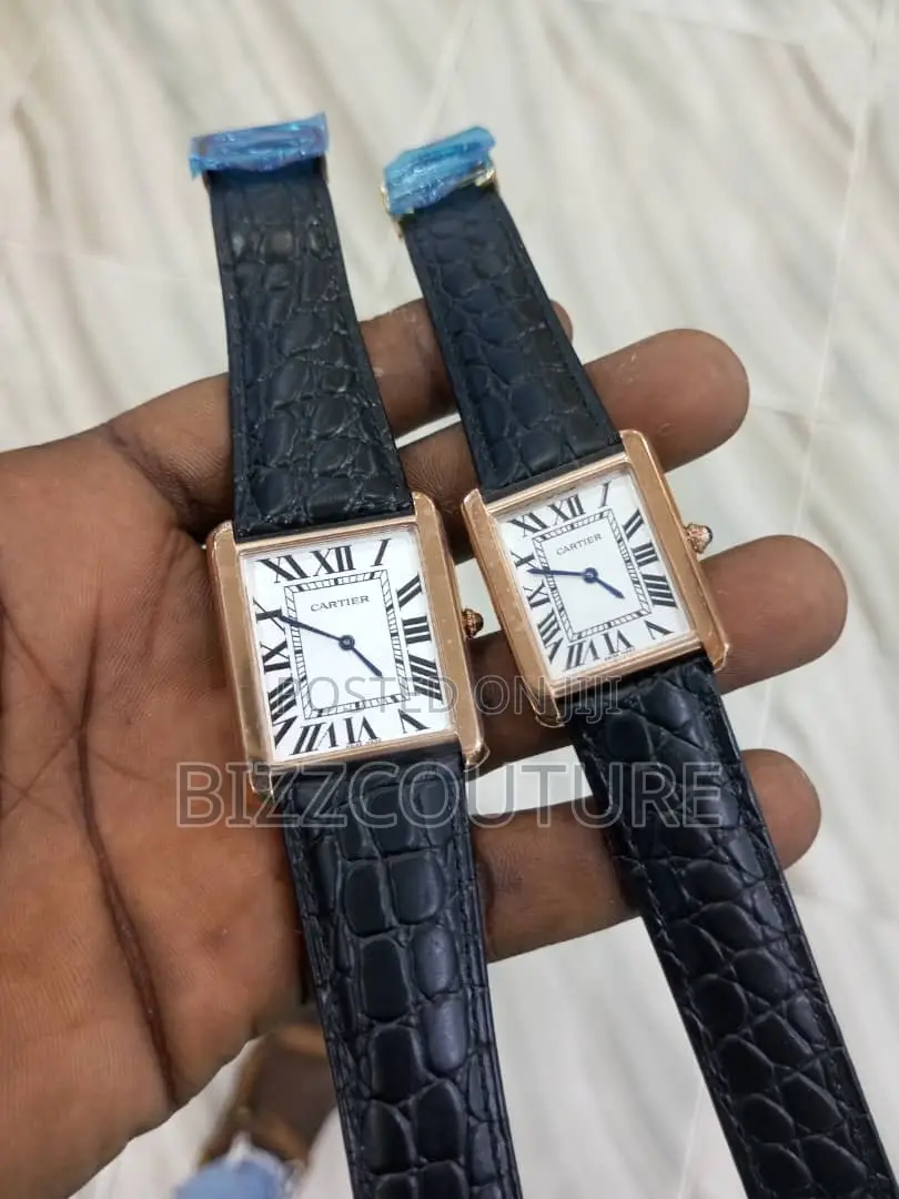 Original Cartier Tank Black and Brown Leather Watch in Store