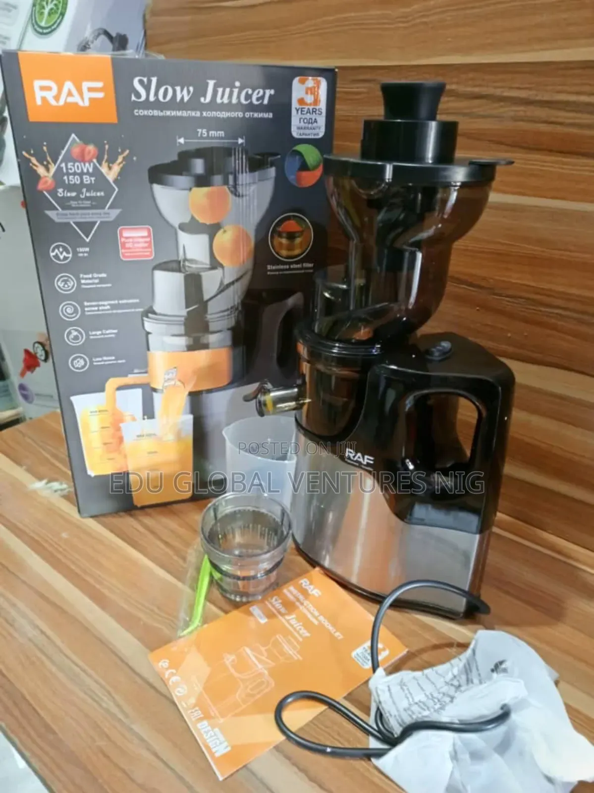 RAF Professional Slow Juicer 150W + Ice Cream Sorbet Filter