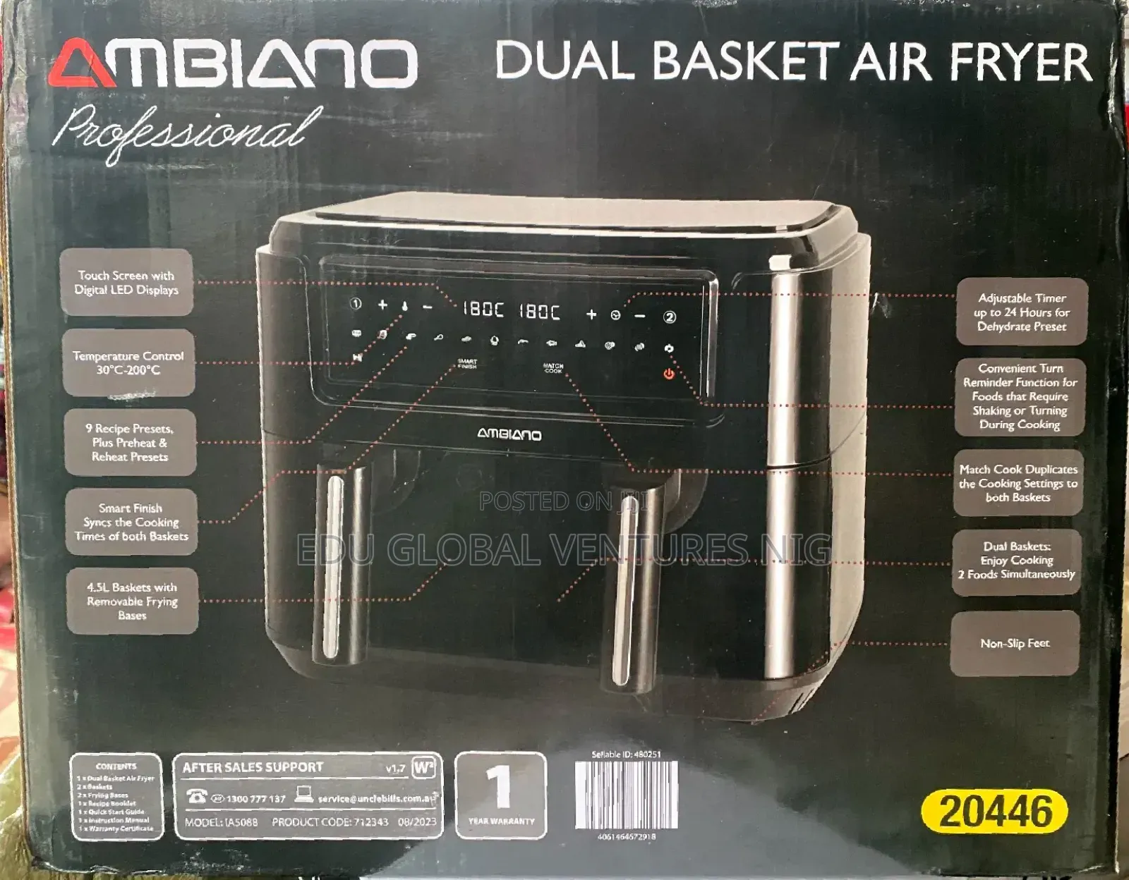 Ambiano Professional Digital Dual Basket Airfryer 9litres.
