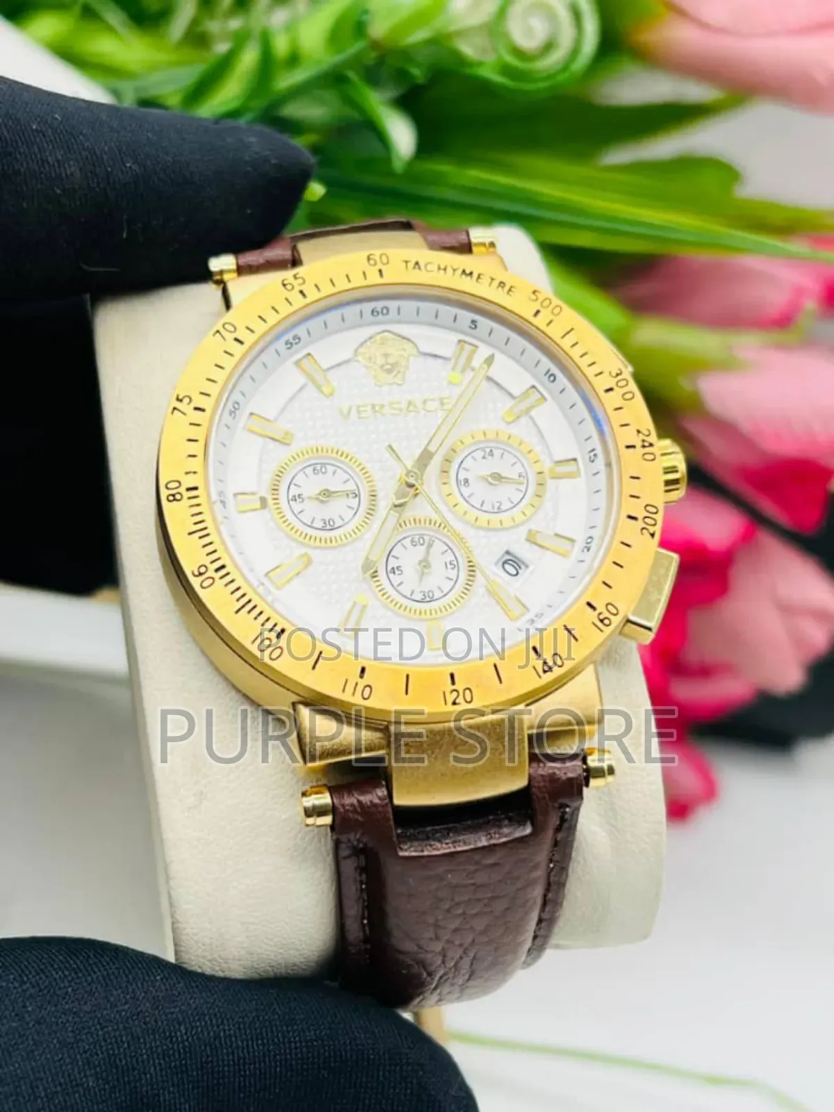 Versace Leather Chronograph Wristwatch
