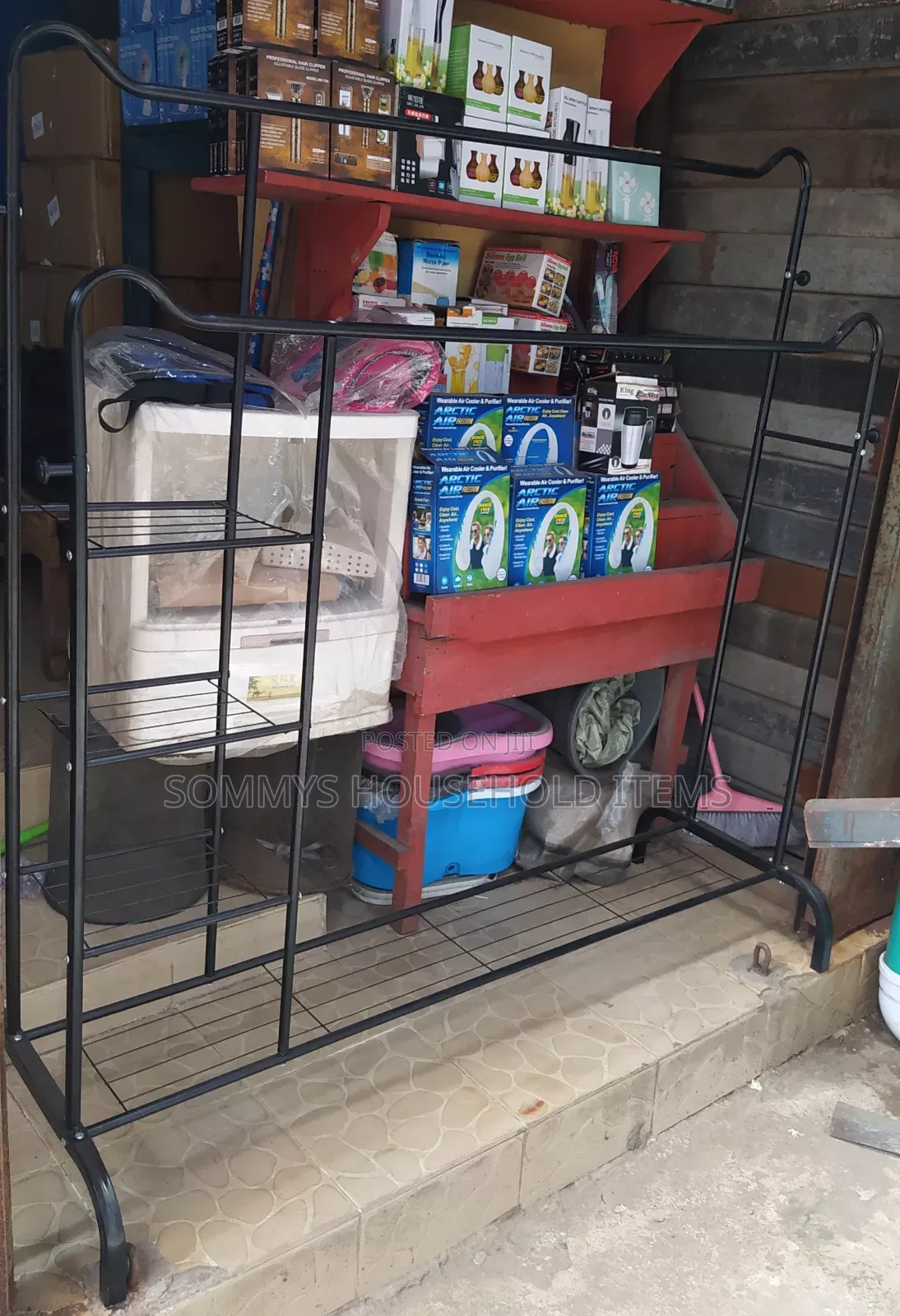 Double Pole Cloth Rack With Shelves