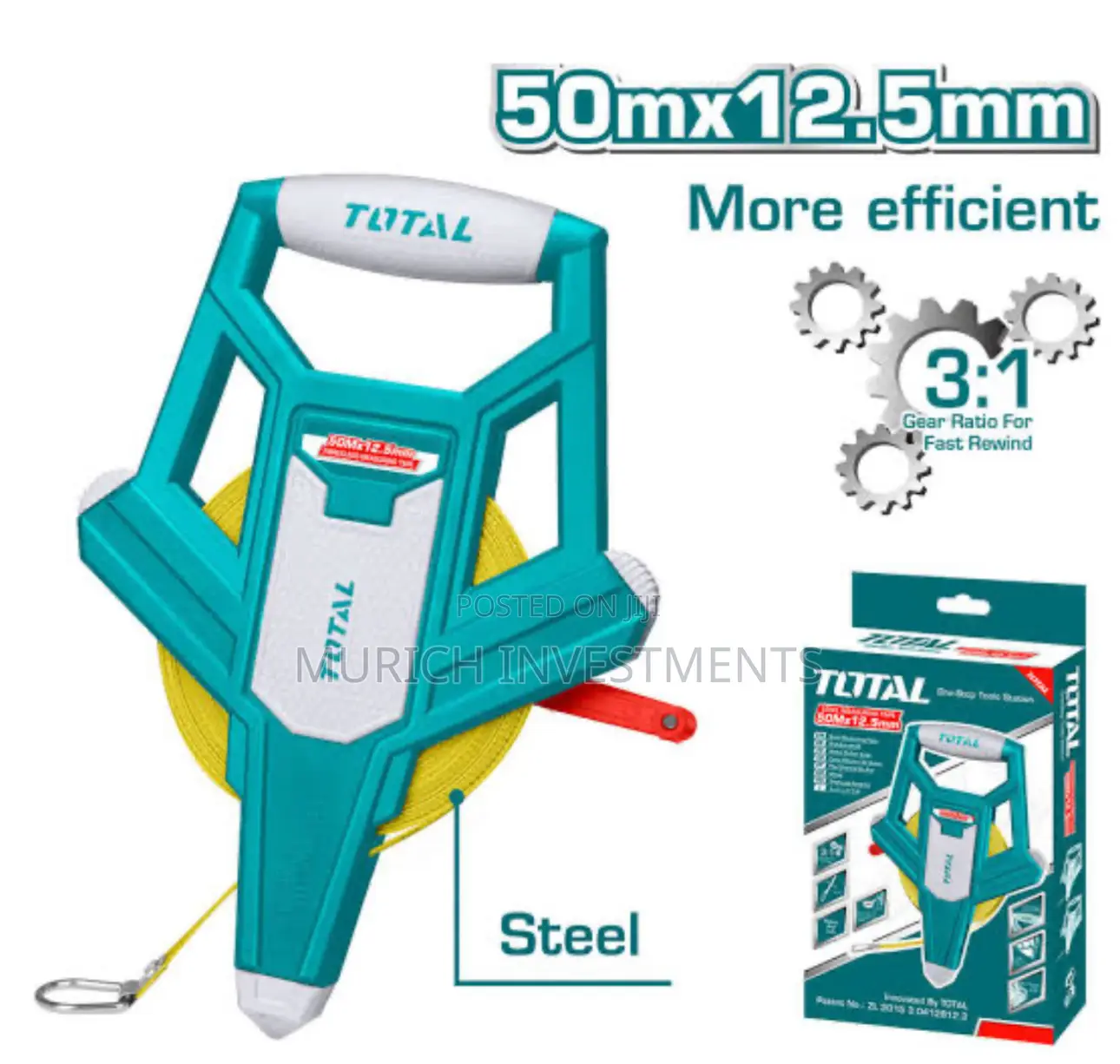 50m TOTAL Steel Measuring Tape Roll Ruler