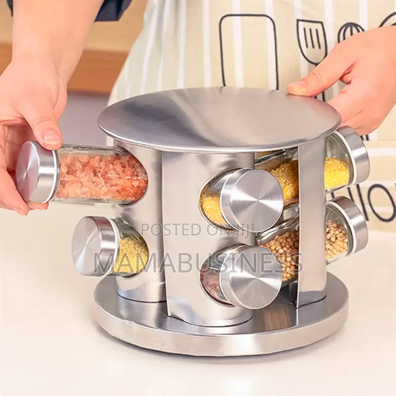 Stainless Steel 8pcs Jars Rotating Spice Jar Rack Set Holder