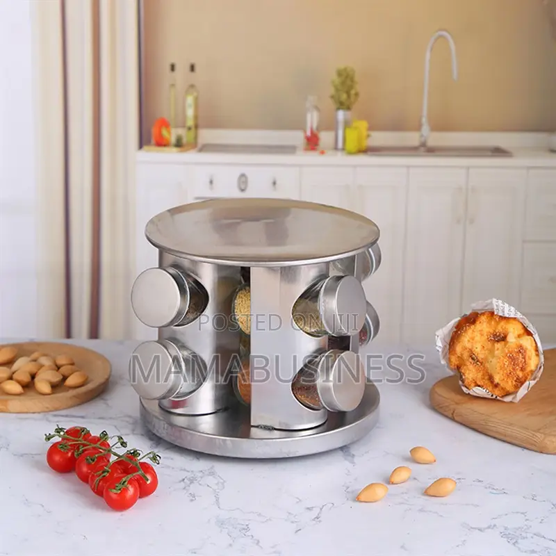 Stainless Steel 8pcs Jars Rotating Spice Jar Rack Set Holder