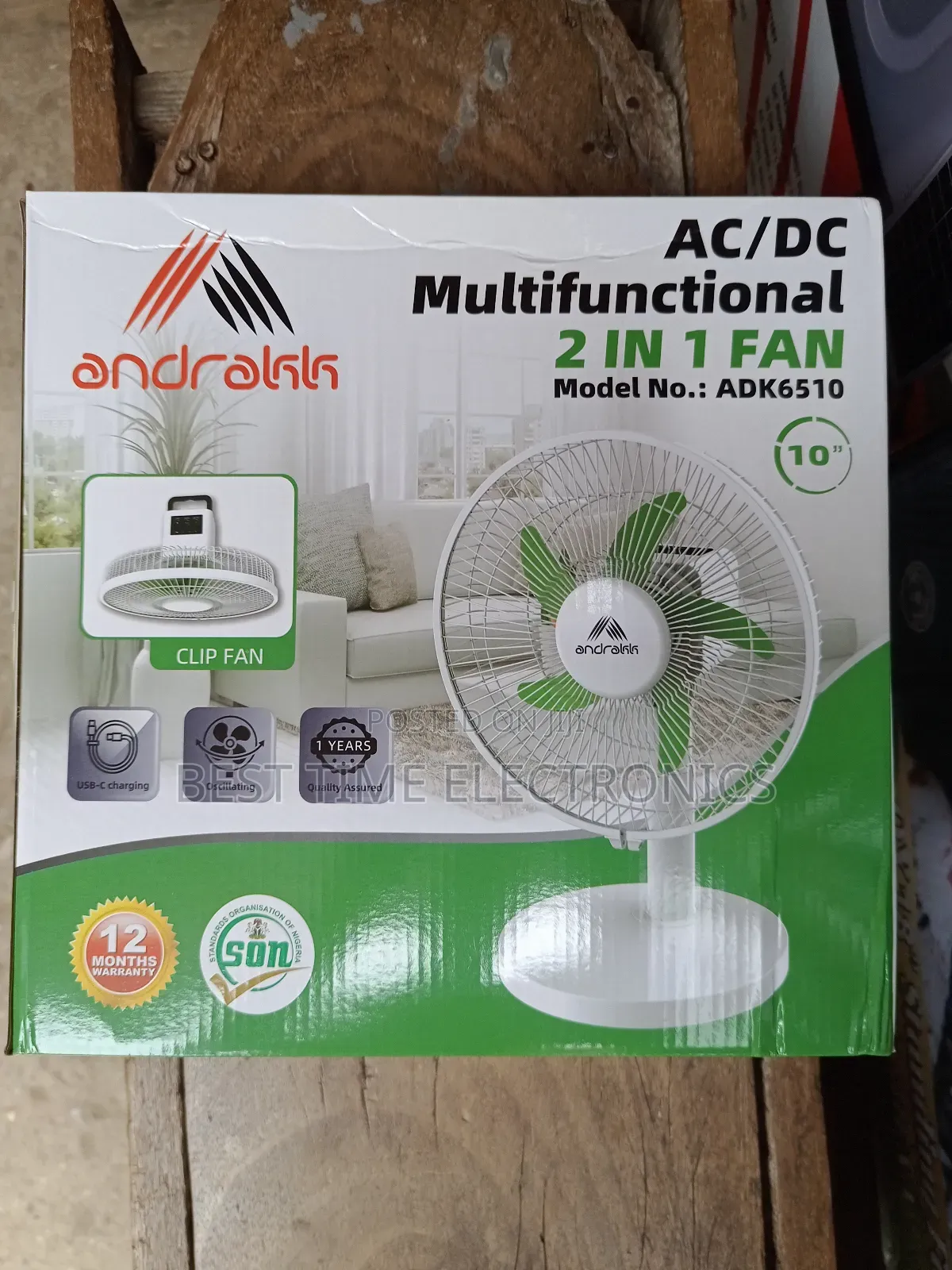 {2 in 1} 10" Andrakk Rechargeable Table/Orbit Fan