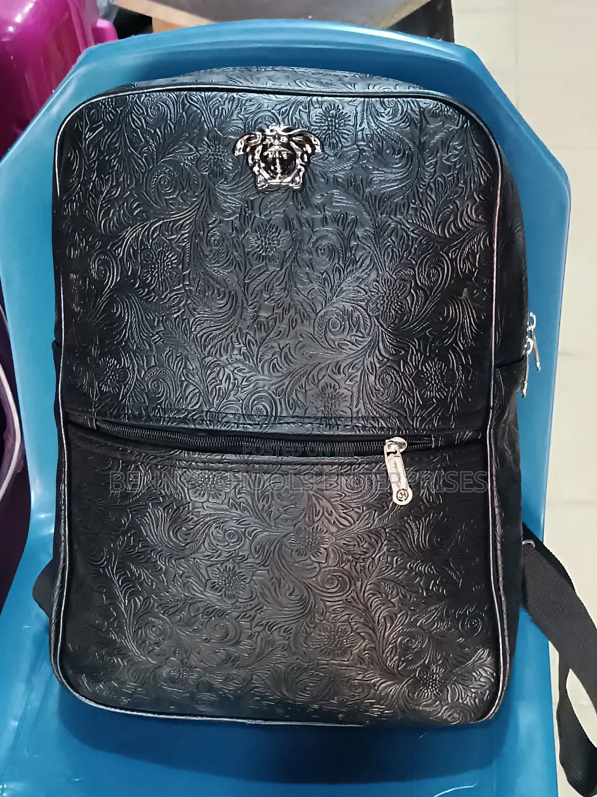 Black Leather Designer Backpack