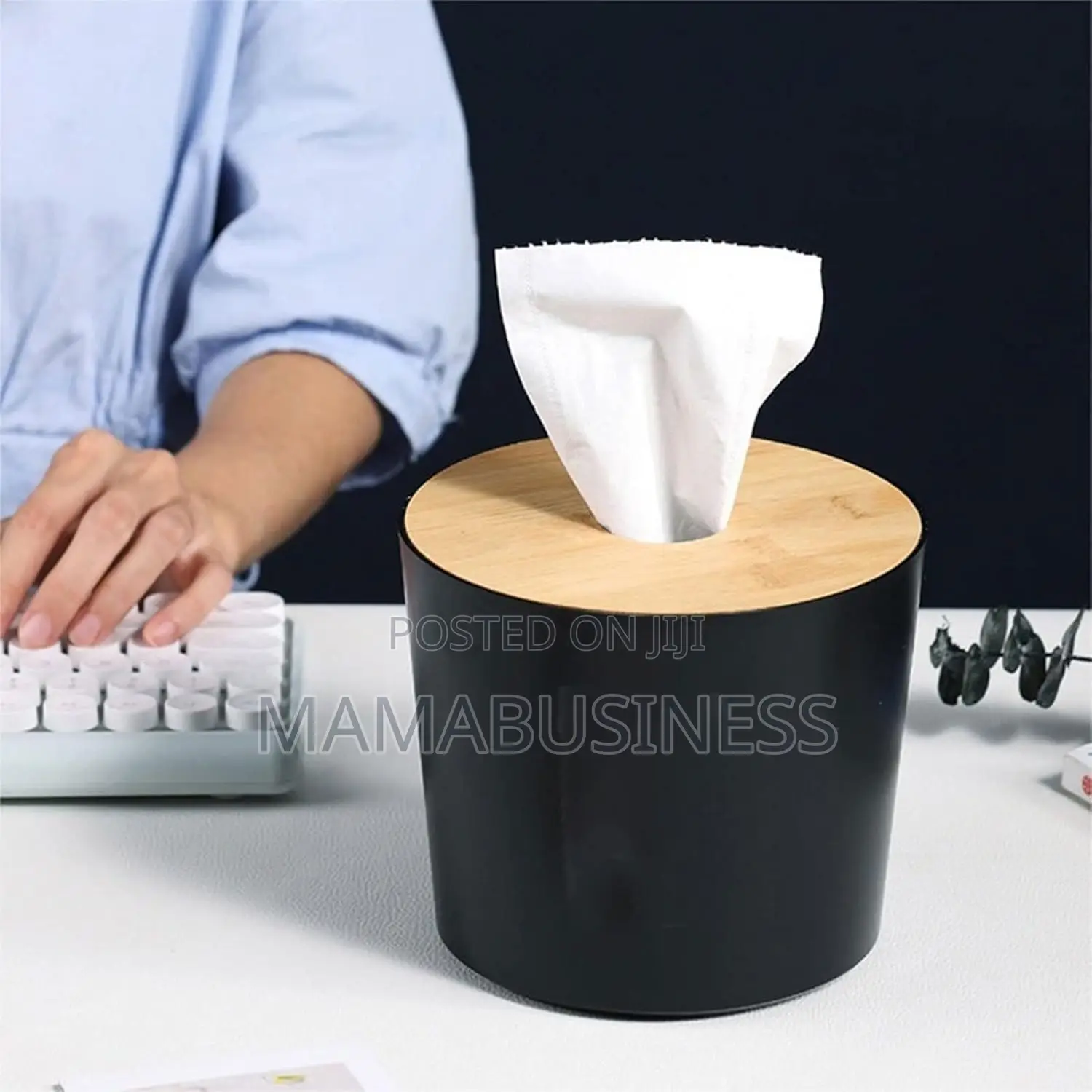 Wooden Cover Round Tissue/Tv Box - Black