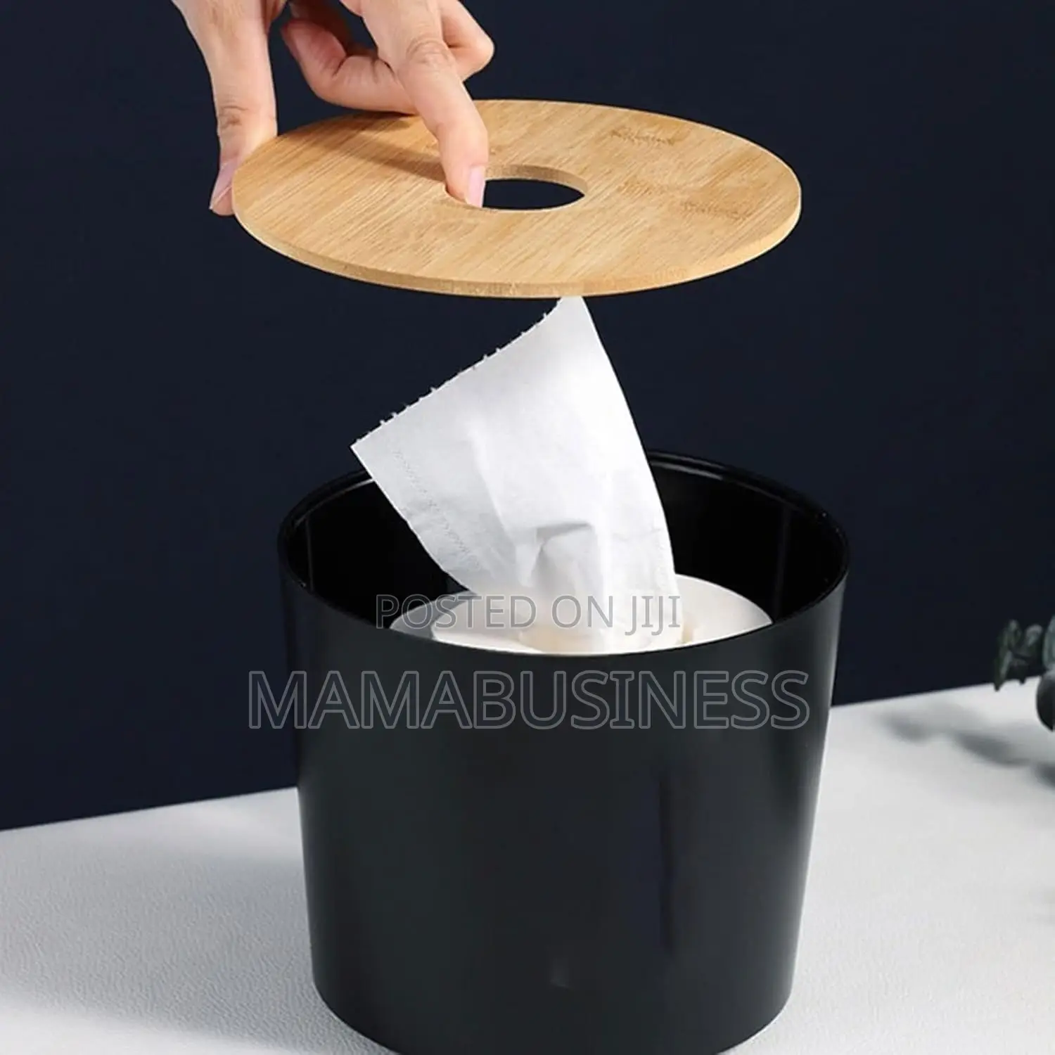 Wooden Cover Round Tissue/Tv Box - Black