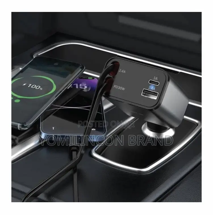 Green Lion Retractable 50W Car Charger - Black