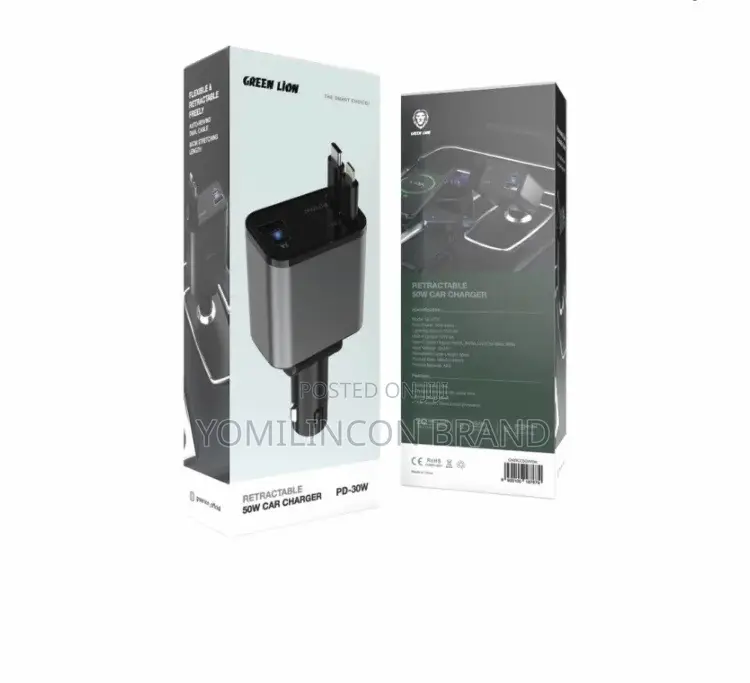 Green Lion Retractable 50W Car Charger - Black