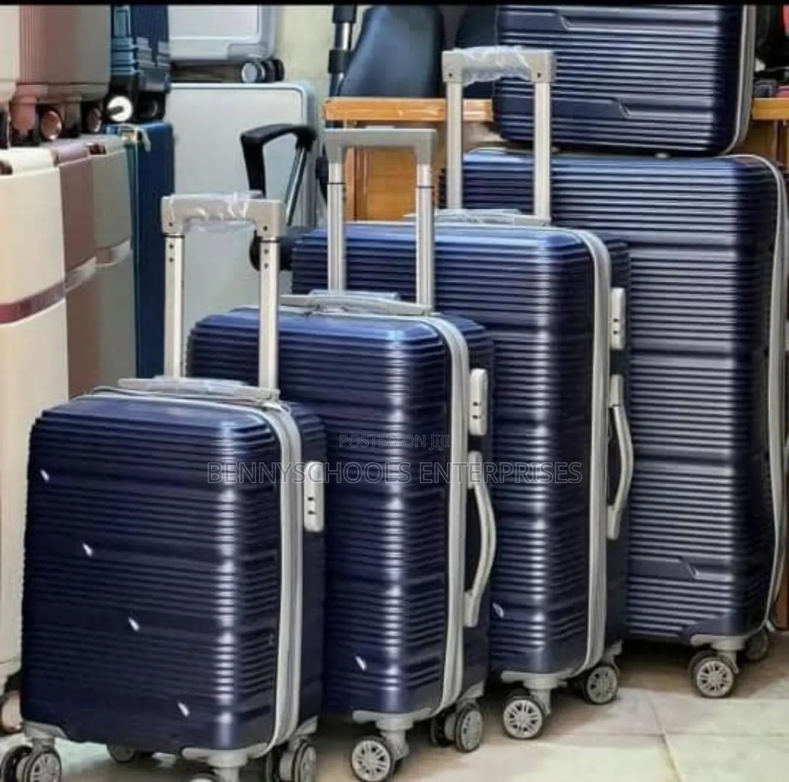 Set of 5 Dark Blue Rubber Plastic Travelling Luggage Boxes