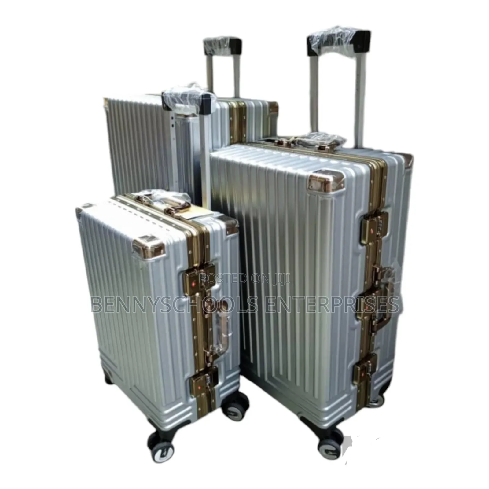Set of 3 Gold Silver Aluminium Travelling Luggage Boxes