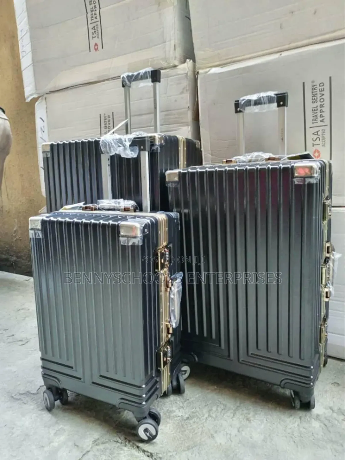 Set of 3 Imported Gray Aluminium Travelling Luggage Boxes