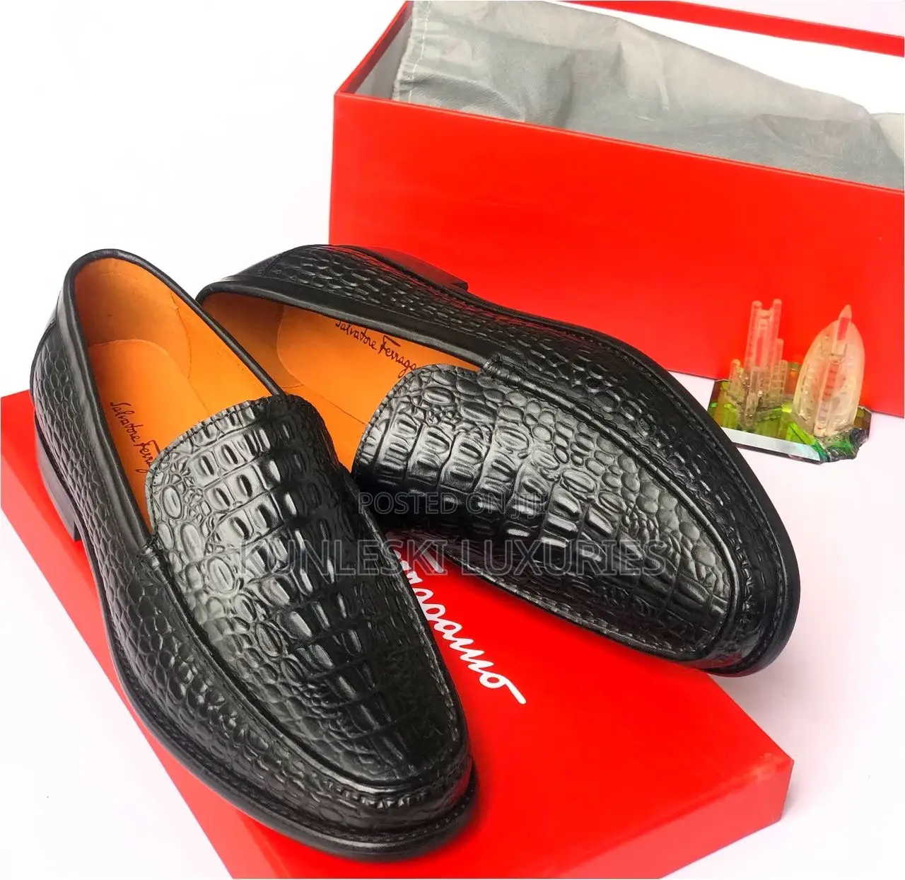 Original Salvatore Ferragamo Men Loafers Leather Shoe