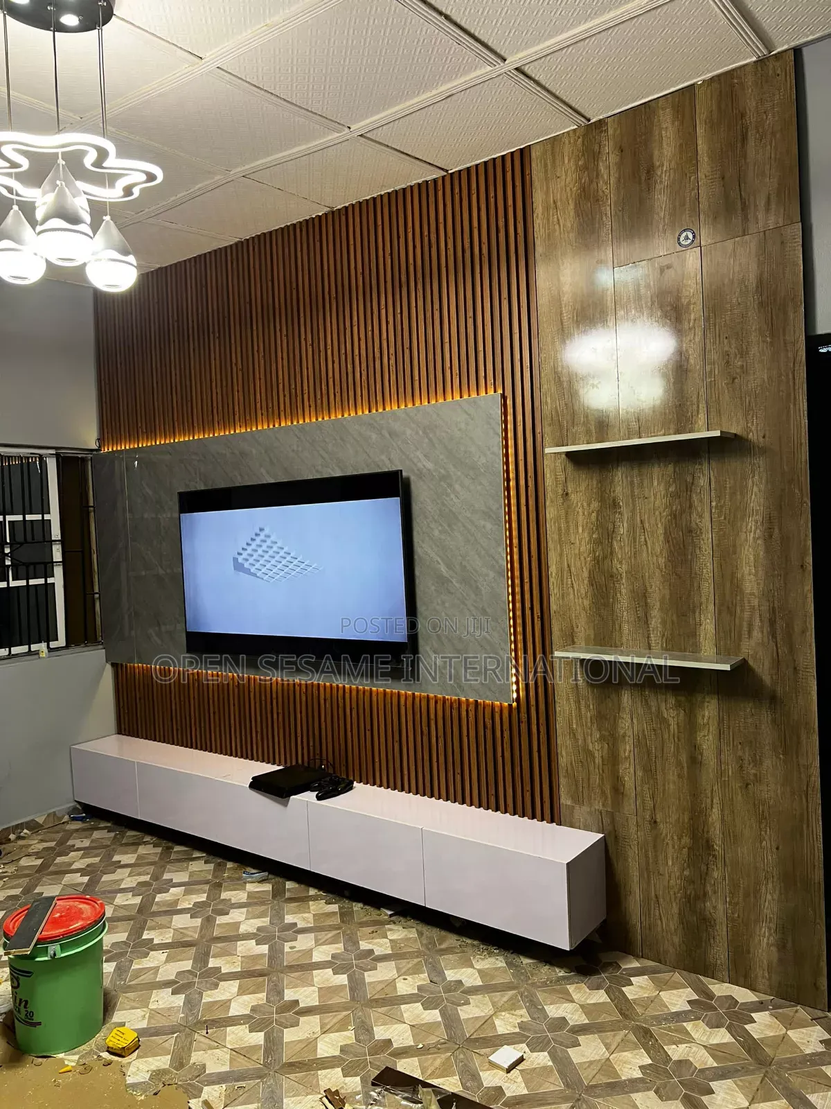 Fluted Panel Tv Console With Floating Shelve