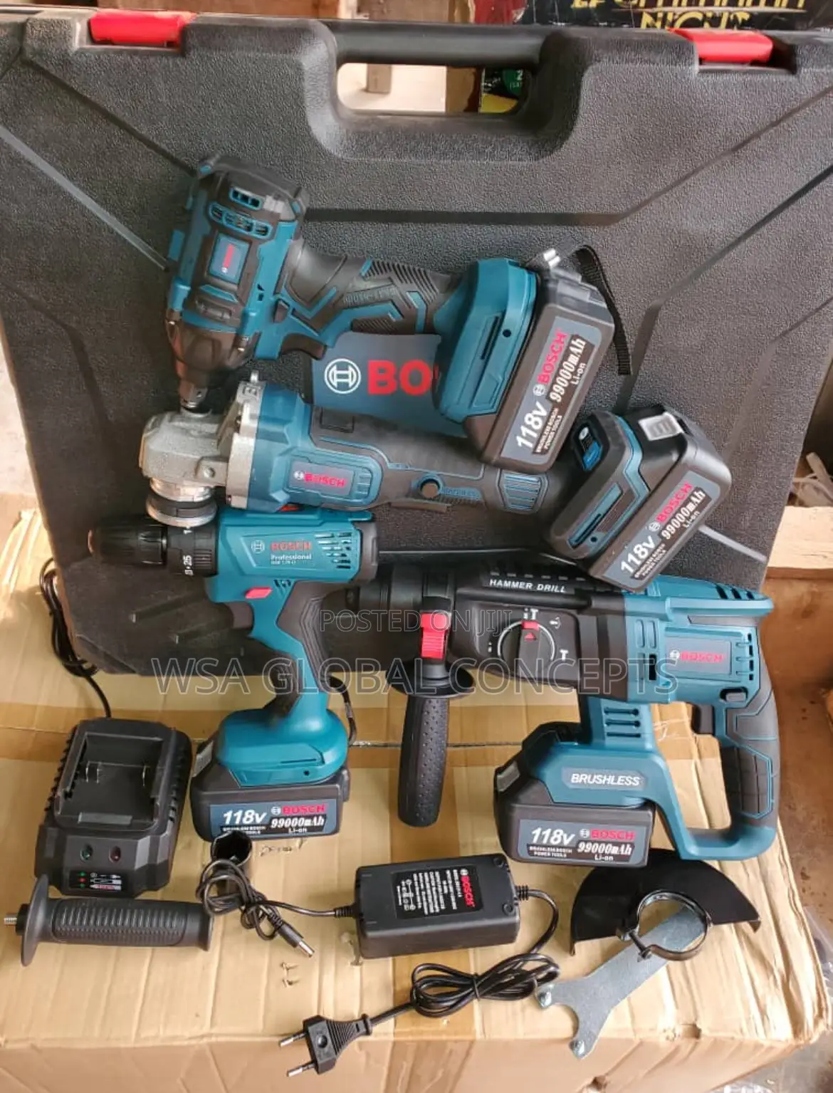 4in1 Bosch Cordless Angle Grinder,Rotary Hammer,Screw,Impact