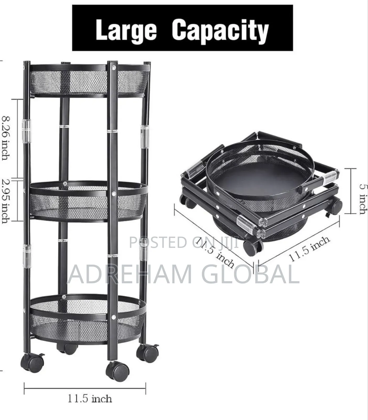 Foldable Movable Storage Rack With Wheel, 3 Tier