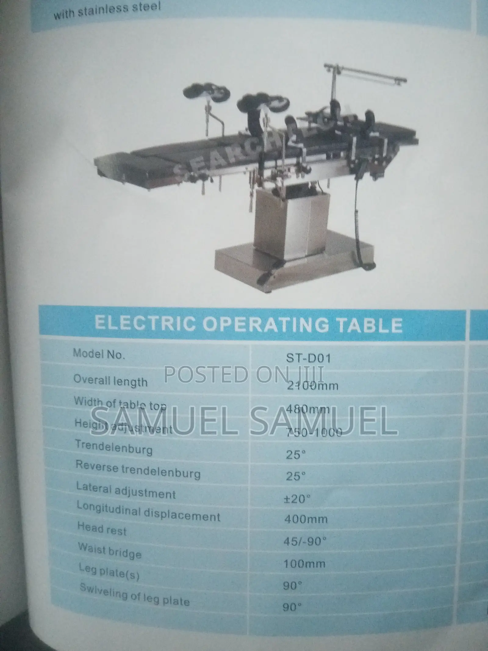 Operating Table (ST-D01, ST-D03 ST-3008A) Electric Manual