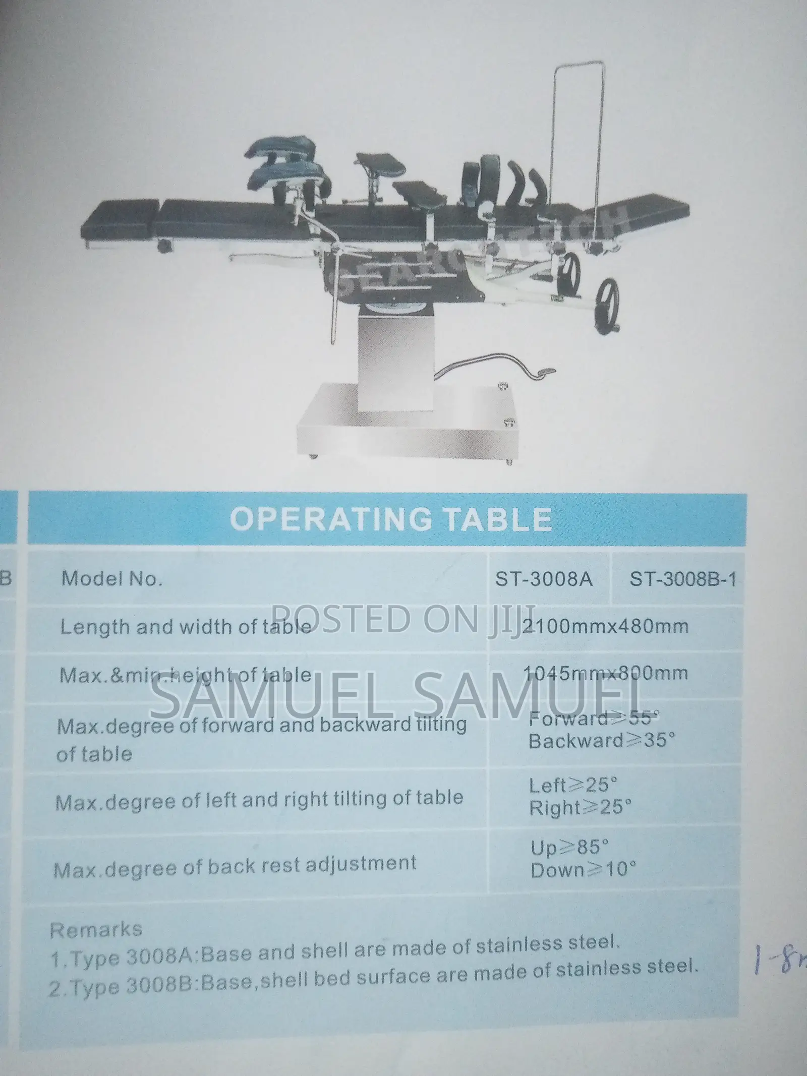 Operating Table (ST-D01, ST-D03 ST-3008A) Electric Manual