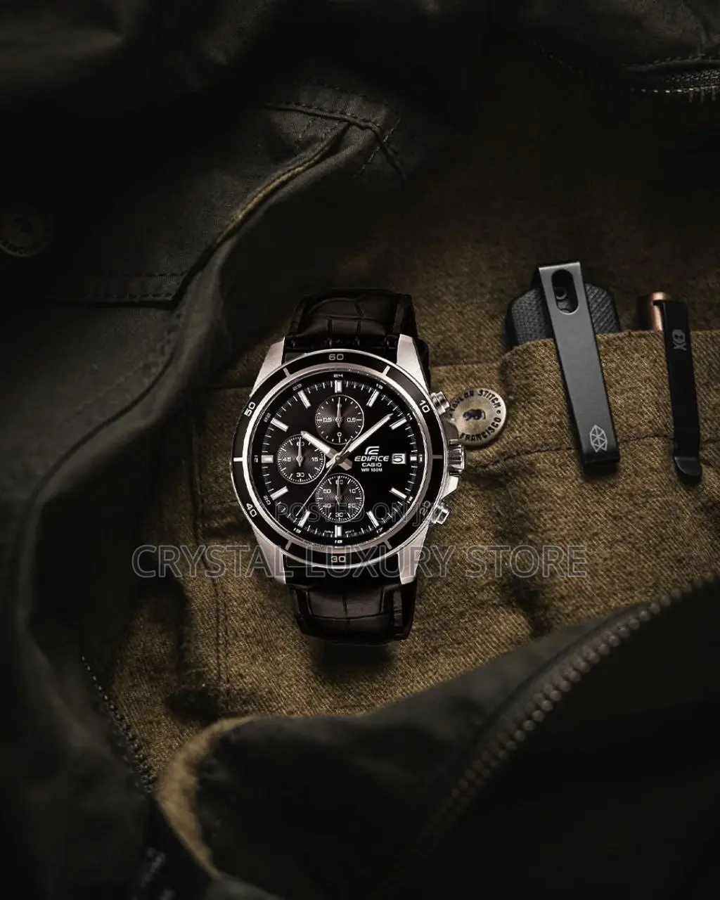 Casio Edifice Quality Luxury Men Genuine Leather Wristwatch