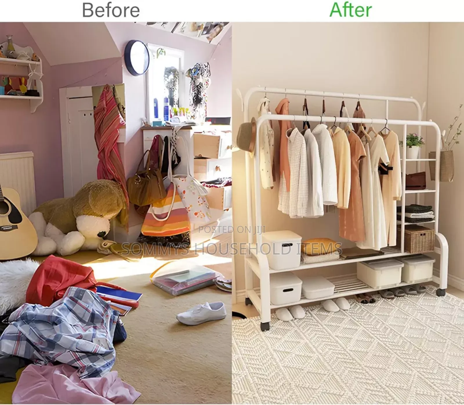 Double Pole Cloth Hanger With Shelves