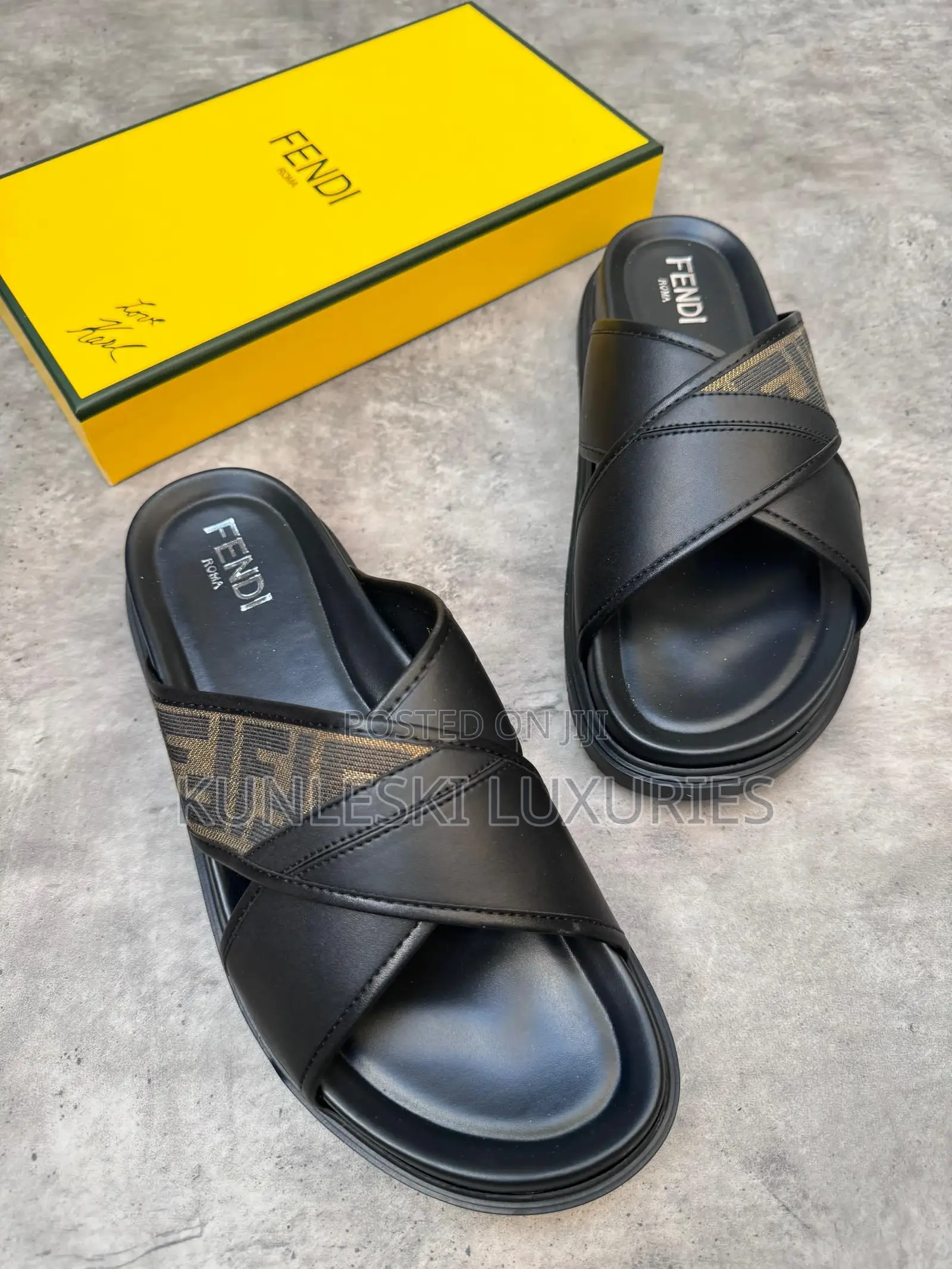Original Fendi Ciabatta All Over Leather Slippers