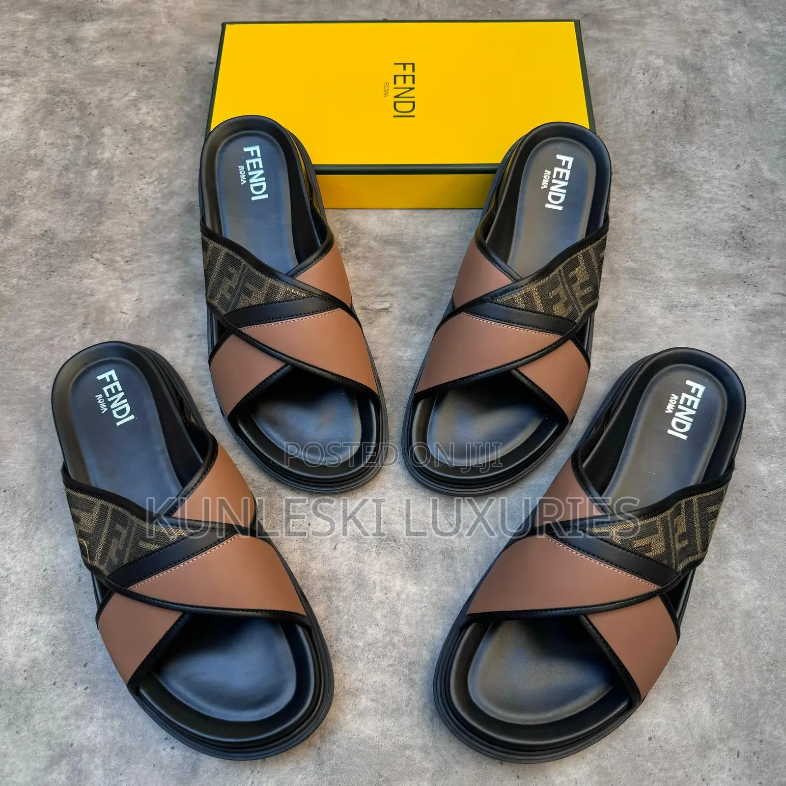 Original Fendi Ciabatta All Over Leather Slippers