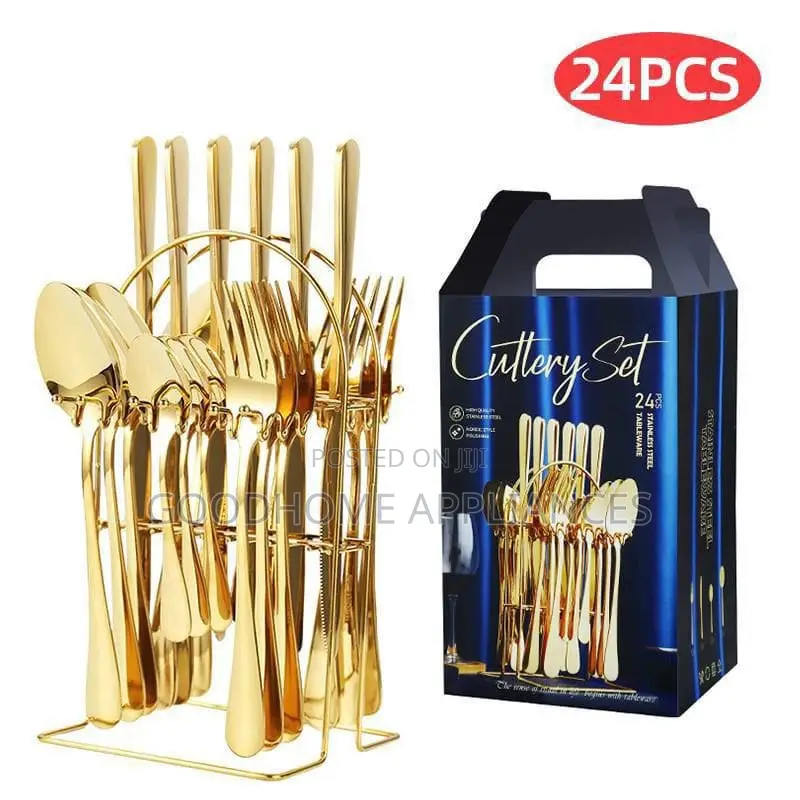 Gold Plated Stainless Steel Cutlery Set With Rack