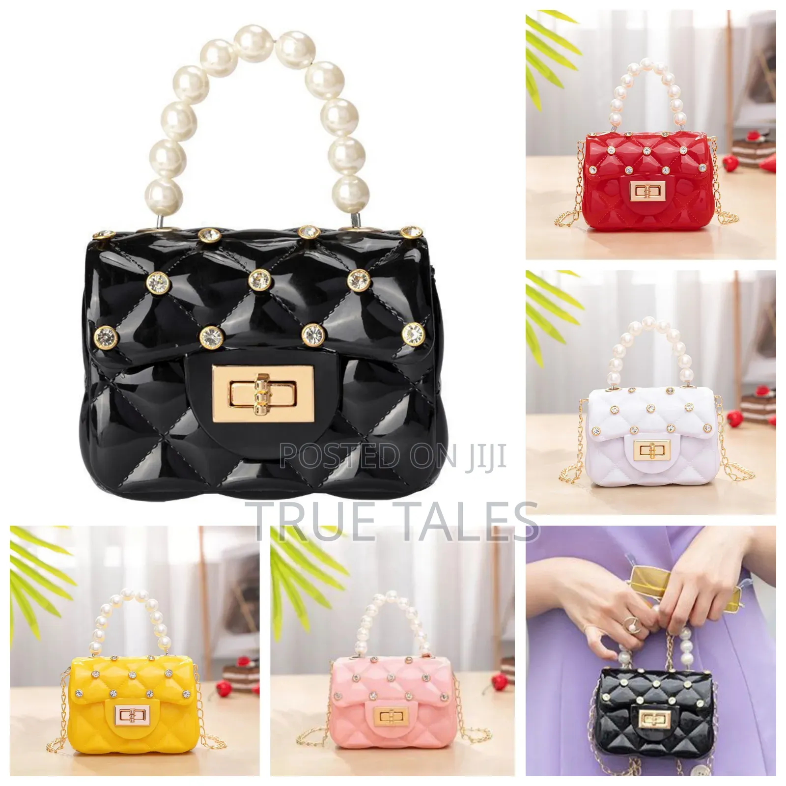 Girl's Stone Embellished Hand Bag With Chain Beaded Straps