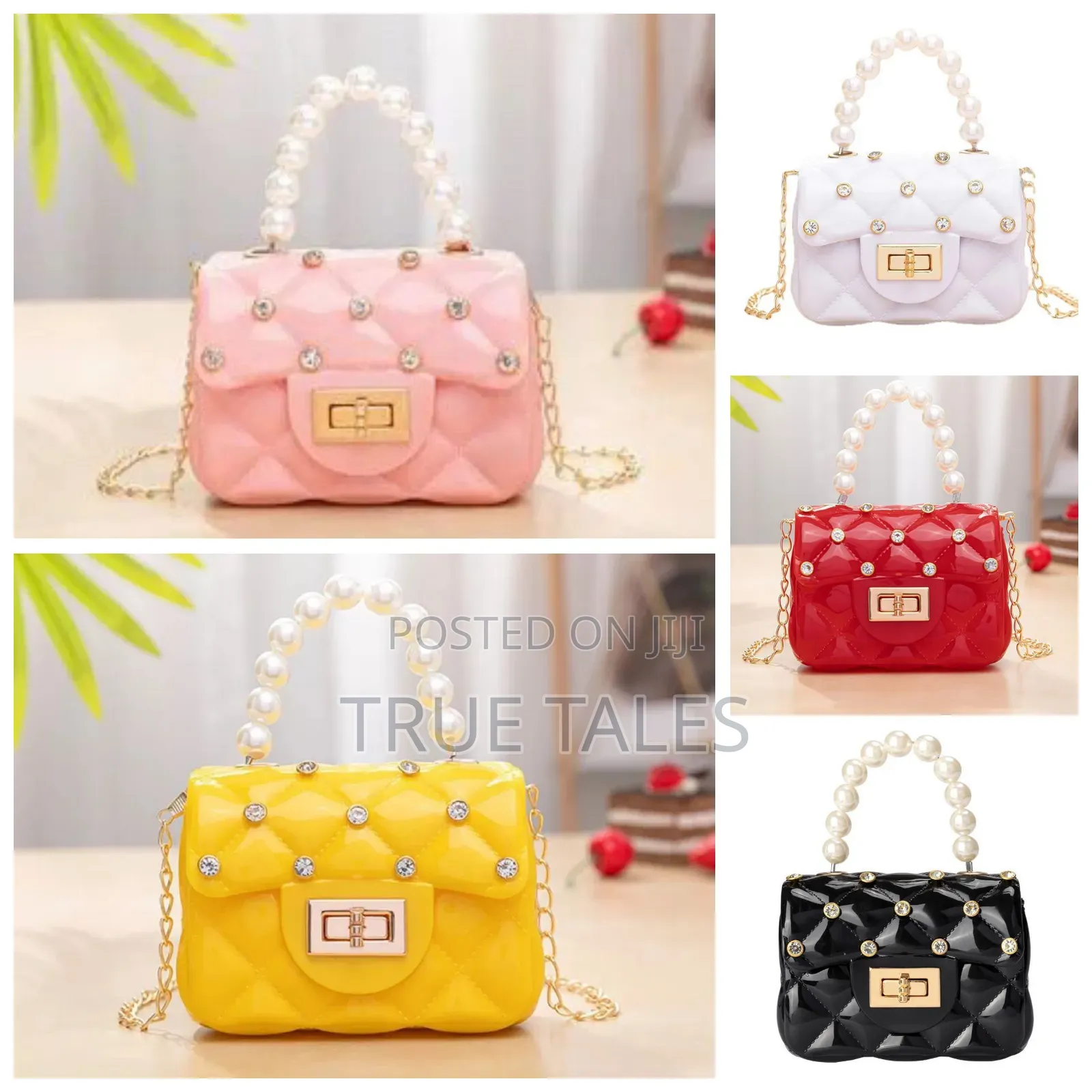 Girl's Stone Embellished Hand Bag With Chain Beaded Straps
