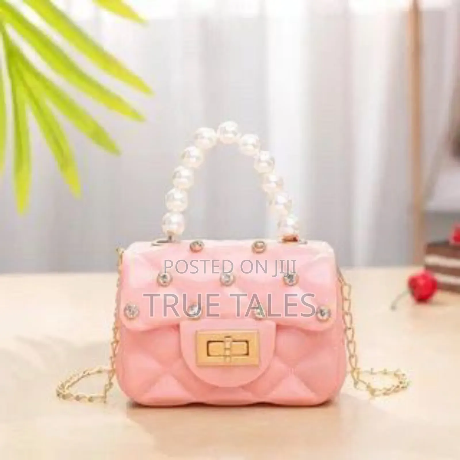 Girl's Stone Embellished Hand Bag With Chain Beaded Straps