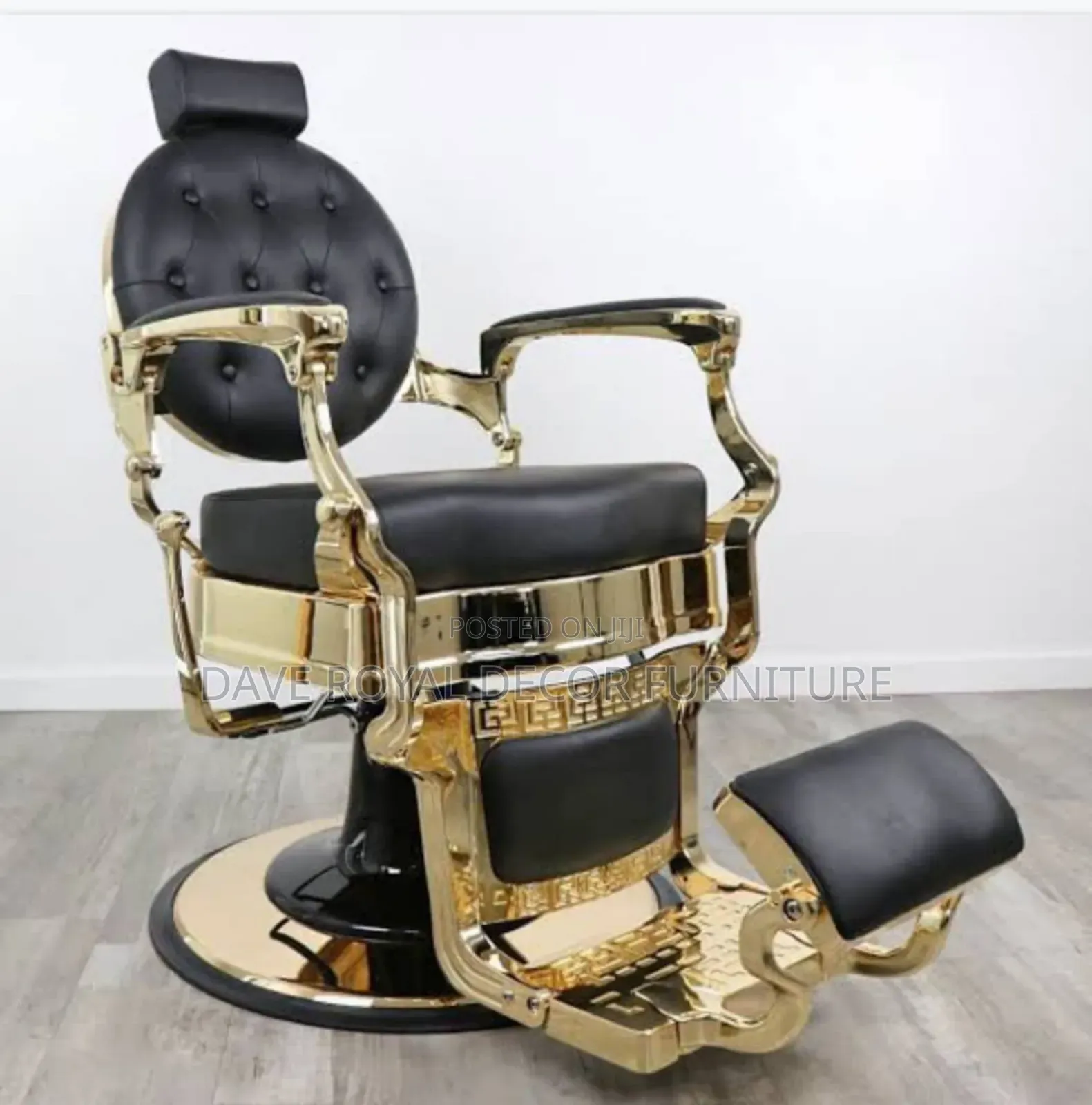 High Classic Barbing Gold Color Salon Leather Chair.