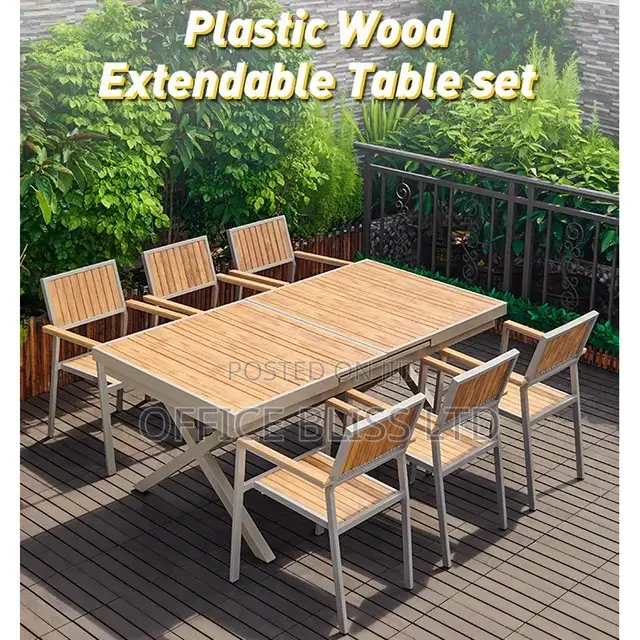 Luxury Plastic Wood Extendable Table With 6 Seater