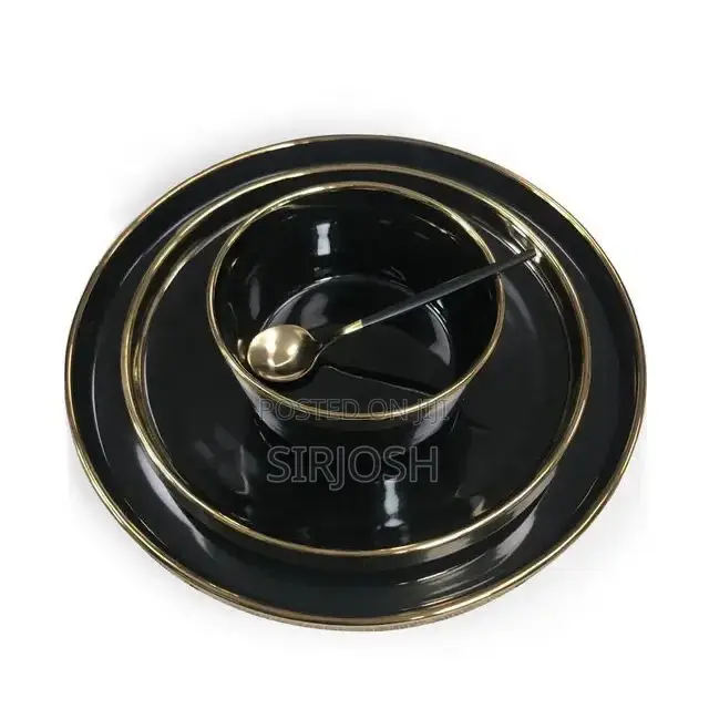 Unique 16pcs Black And Gold Dinner Set