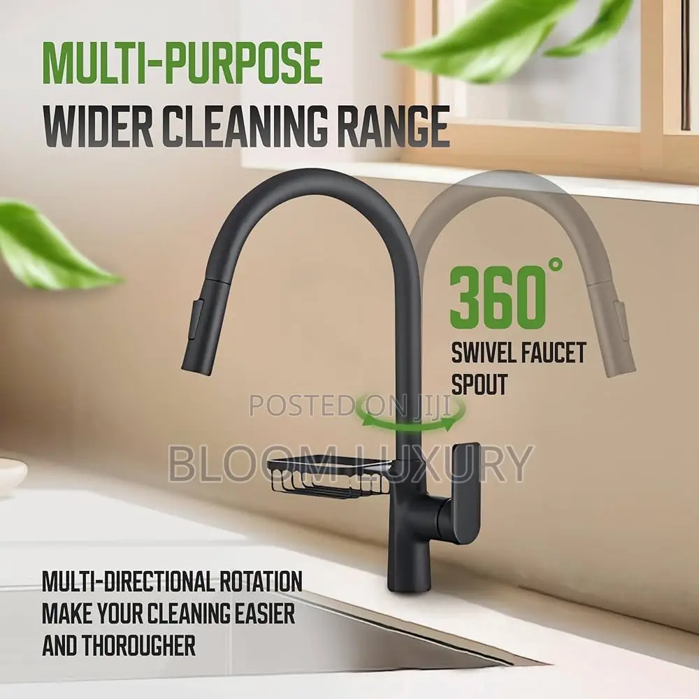 Matte Black Kitchen Sink Mixer Faucet With Pull Out Sprayer.