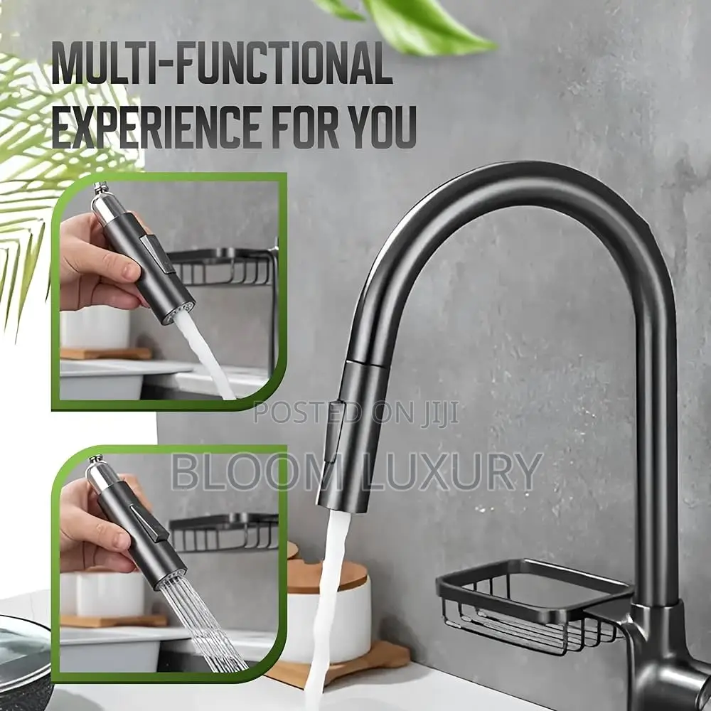 Matte Black Kitchen Sink Mixer Faucet With Pull Out Sprayer.