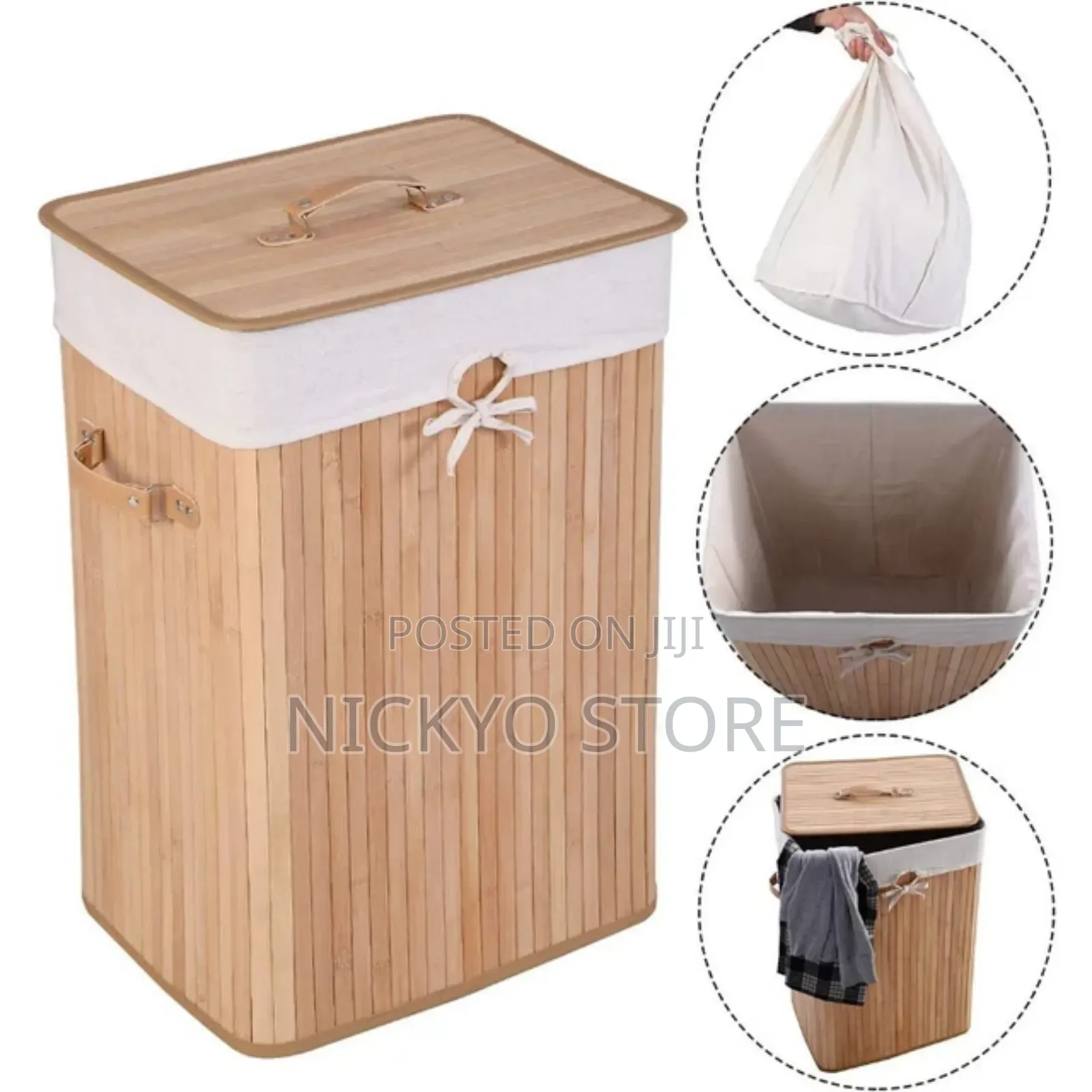 Bamboo Laundry Hamper Basket Wicker Clothes Storage Bag