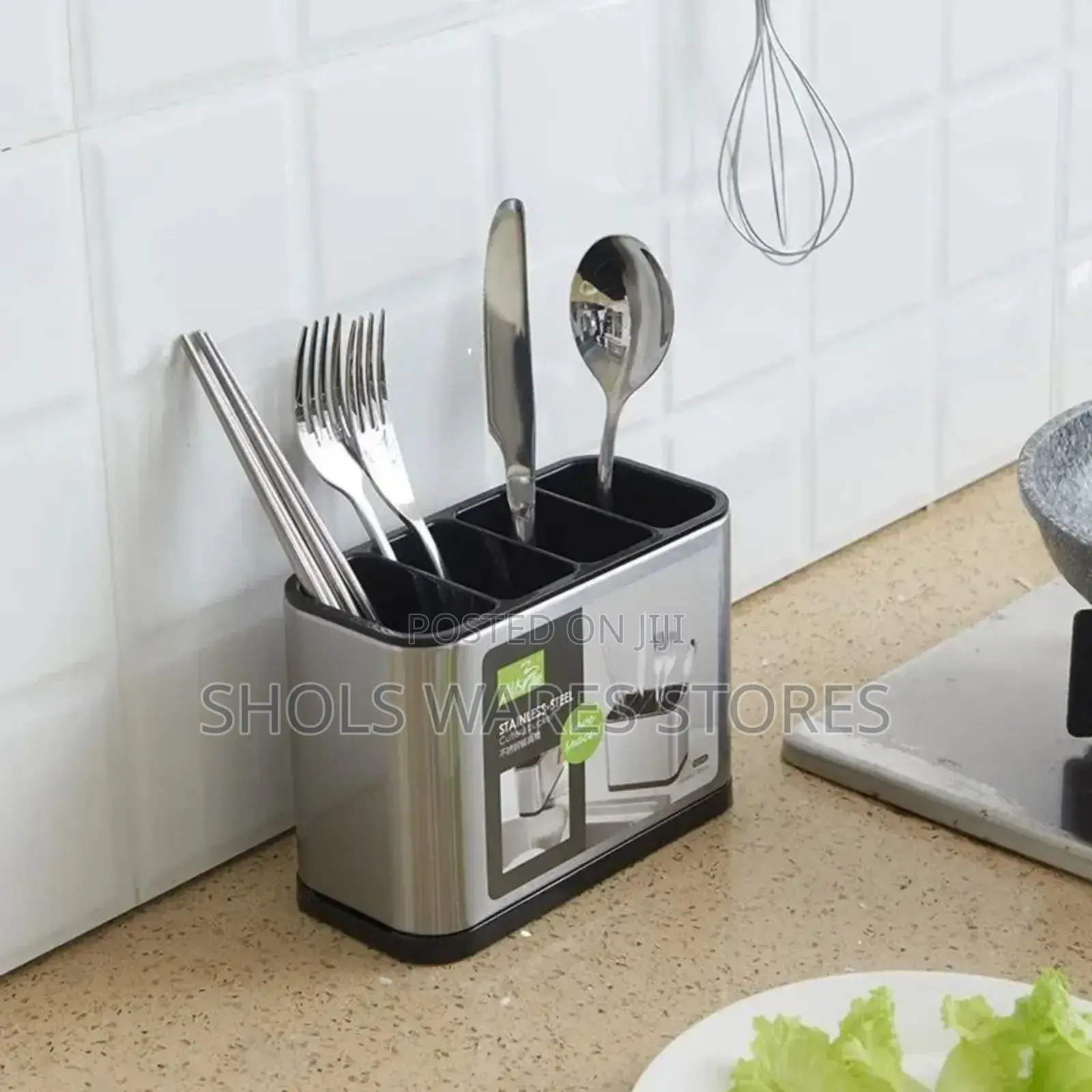 4 Stainless Compartment Cutlery Rack With Drainer.