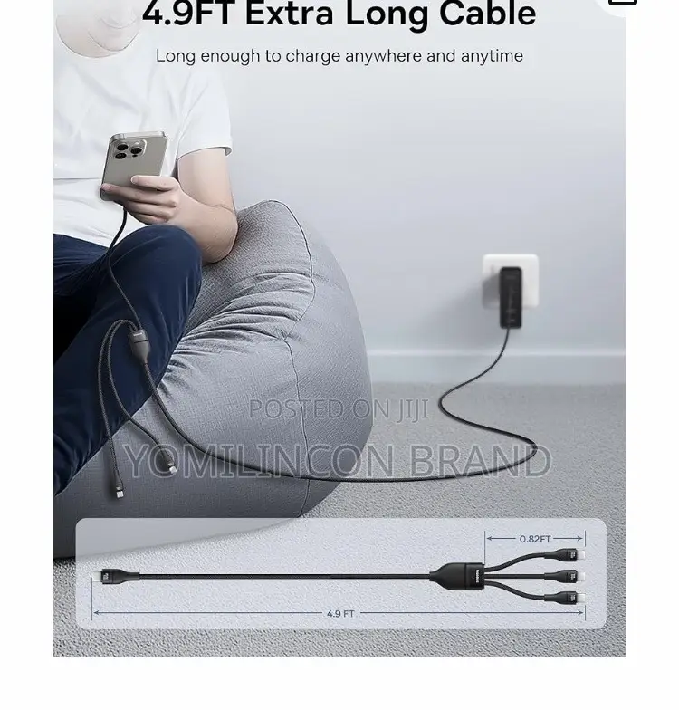 Baseus 3-in-1 Cable (USB-A to M+L+C) 100W, Blue