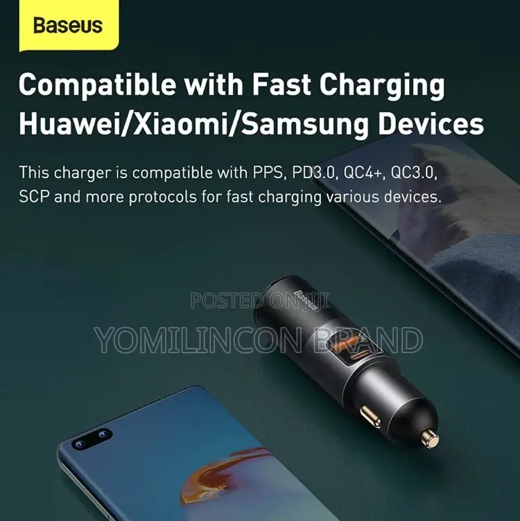 Baseus USB + USB Type C + Cigarette Lighter Car Charger 120W