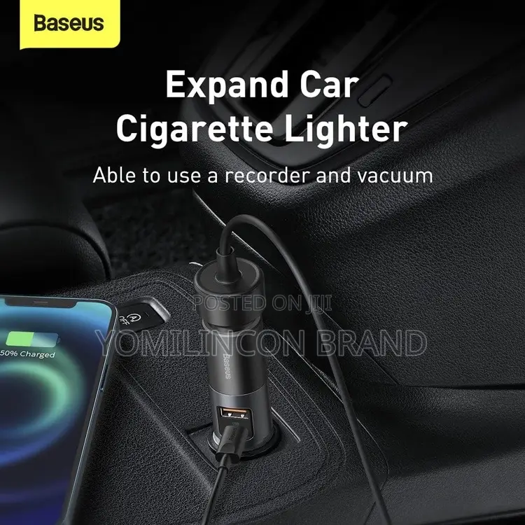 Baseus USB + USB Type C + Cigarette Lighter Car Charger 120W