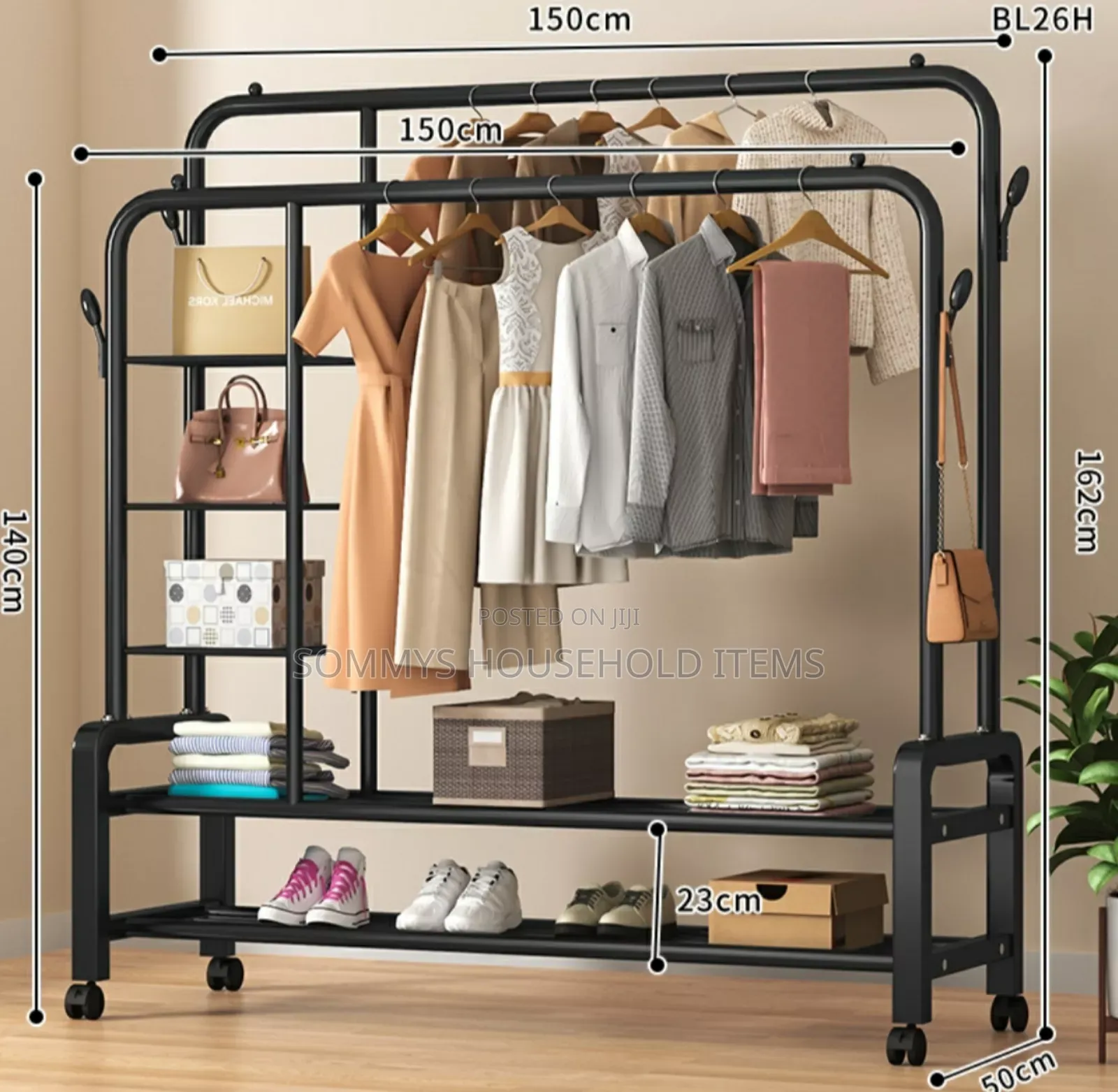 Double Pole Cloth Hanger With Shelves