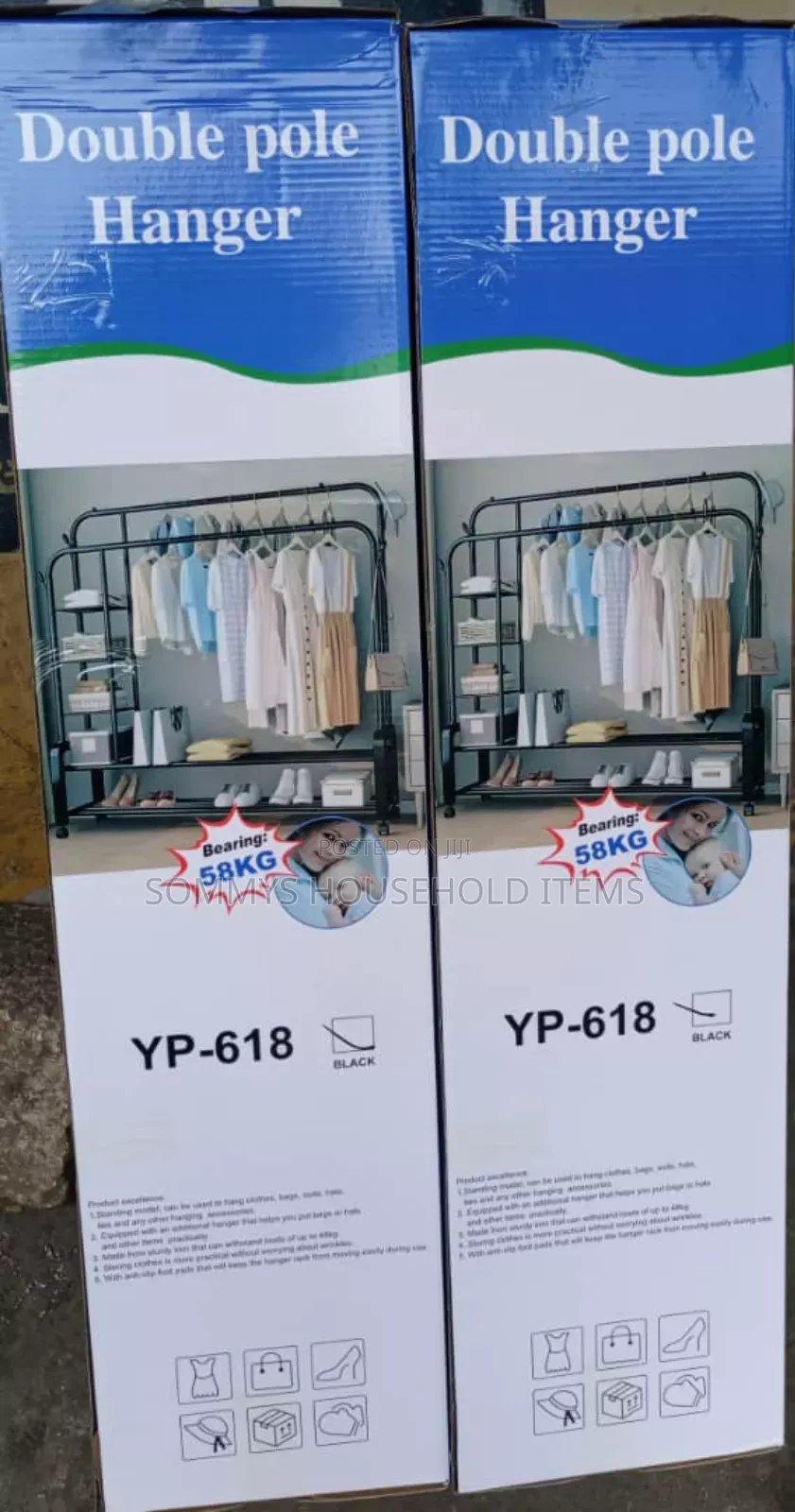 Double Pole Cloth Hanger With Shelves