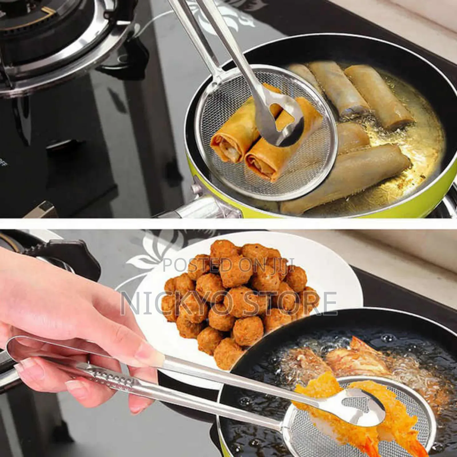 Stainless Steel Deep Frying Tongs With Strainer