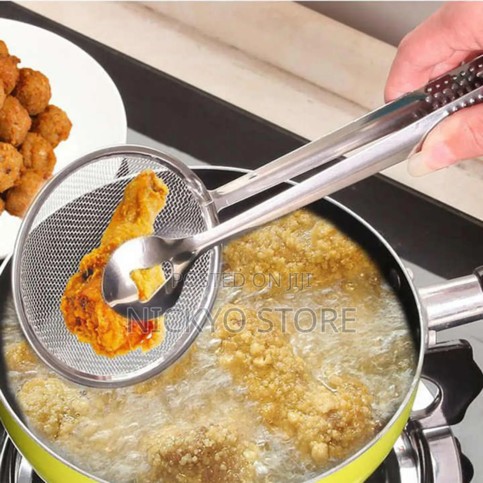 Stainless Steel Deep Frying Tongs With Strainer